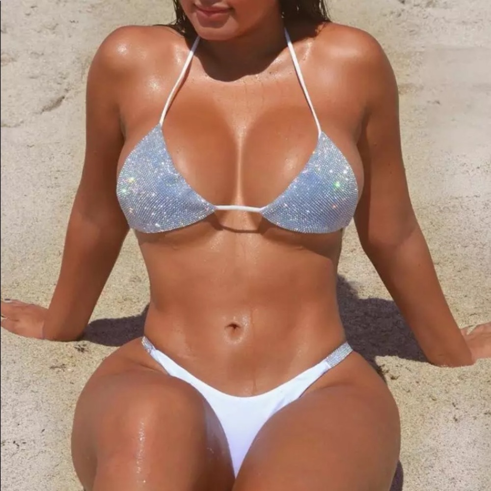 🆕 SALE!!!  HOT white rhinestone string bikini